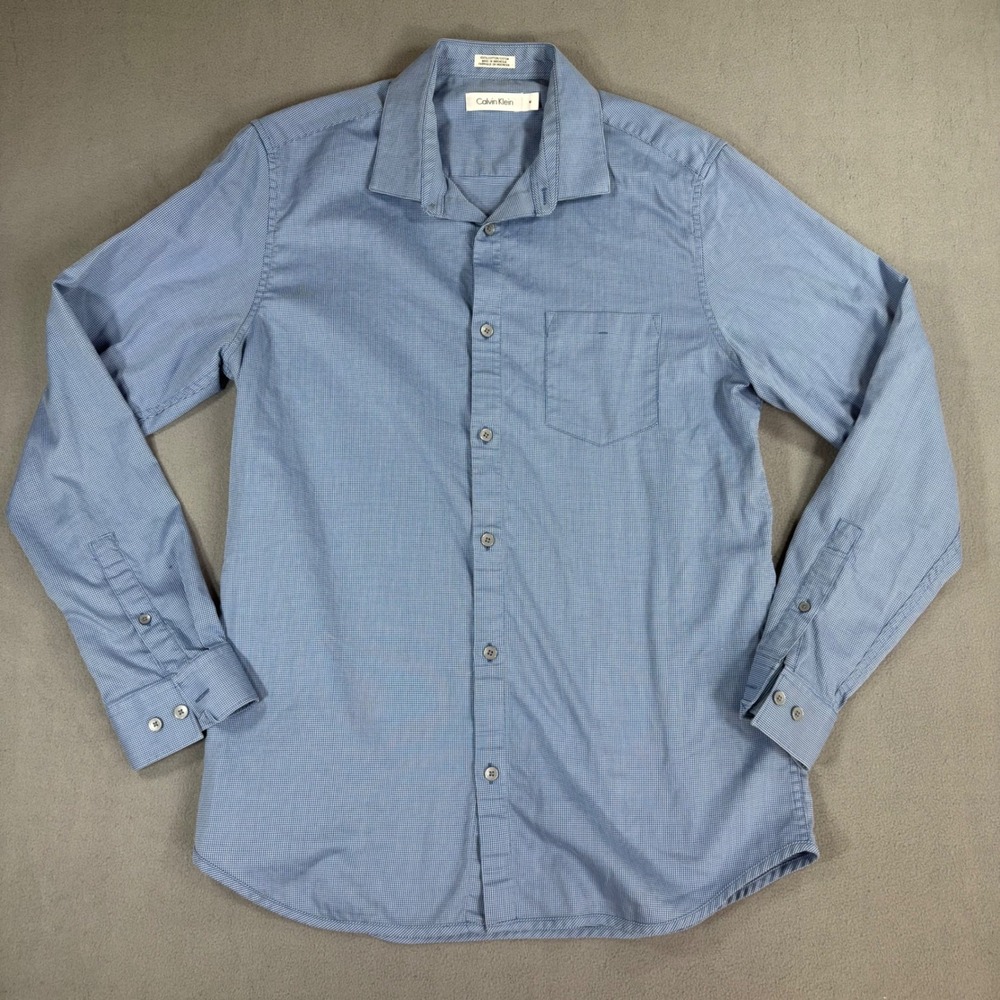 Calvin Klein Button Down Shirt Mens Size M Blue Excellent Micro Check Cotton